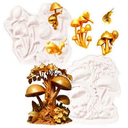 Nklbio 2Pcs Mushroom Tree Silicone Mold, Snail Fondant Mold, Fungus Chocolate Kitchen Baking Tools for Cake Decoration, Candy, Cookies, DIY Resin Crafts Clay Projects