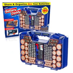Ontel Battery Daddy Storage & Organizer Case with Tester, Stores & Protects Up to 180 Batteries, Double-Sided, Clear Locking Lid, Secure Latches & Portable Carrying Handle - Blue (Batteries Not Included)