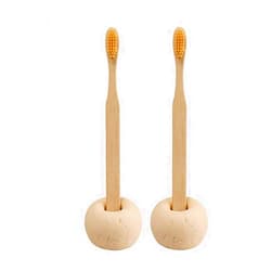UMEONEVE 2pc Modern Creative Simple Travertine Stone Yellow Toothbrush Holder Case Makeup Brush Holder Bathroom Beige Mini Stone Toothbrush Holder Stand for Bathroom Vanity Countertops