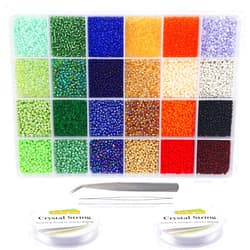 EuTengHao 14400pcs Glass Seed Beads Small Craft Beads for DIY Bracelet Necklaces Crafting Jewelry Making Supplies with Two 0.5mm Clear Bracelet String (600Pcs Per Color, 24 Colors)