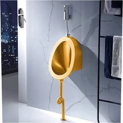 XGQXZWC Wall Mounted Sensor Urinal, 304 Stainless Steel Urinal, Men's Flushing Urinal, Wall Mounted Smart Men's Urinal, Vertical Drainage Public Toilet, Urinal + Sensor, for Bathrooms, Hotels, Shopping(Gold)