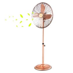 COSTWAY Metal Pedestal Fan, 16-inch Quiet High Velocity 75° Oscillating Standing Fan with Height Adjustable, 3 Wind Speed, 4 Blades, Widespread Floor Fan for Bedroom Home Office Shop, Copper