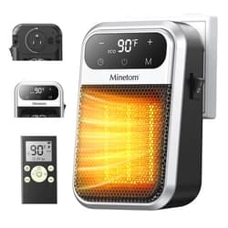 Minetom Portable Plug In Space Heater, 800W Small Wall Heater for Indoor Use, Remote, 12H Timer, ECO Mode, Overheat Protection, Fast and Safe Heat for Bathroom Garage Office Bedroom Home