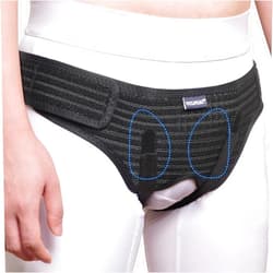 VELPEAU Hernia Belt for Men & Women - Bilateral/Double Inguinal, Groin Hernia Support Truss Underwear Briefs, Pain Relief Recovery Adjustable Strap with 2 Removable Medical Compression Pads (Black, M)