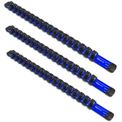Olsa Tools Aluminum Socket Organizer Kit (3pc Set) | Fits all 3/8-Inch Chrome and Impact Sockets | Fits Deep and Shallow Sockets | Professional Quality Socket Rail (Blue)