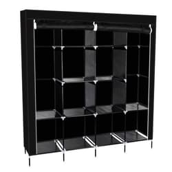 Cffuvros Portable Wardrobe Closet, with 12 Shelves 4 Side Pockets, Closet Organizer Wardrobe Clothes Storage Shelves, for Bedroom Hanging Clothes, Durable and Easy to Assemble
