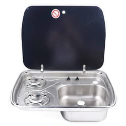LOYALHEARTDY Gas Camping Stove Boat Caravan Camper 2 Burner RV Gas Cooktop Gas Stove Hob and Sink Combo With Glass Lid And Detatchable Pan Supports for RV Outdoor Kitchen Boat Caravan Camper Only Use LPG Gas
