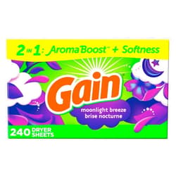 Gain Dryer Sheets Laundry Fabric Softener, Moonlight Breeze, 240 Count