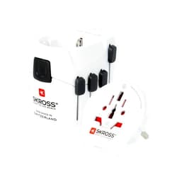 Skross Pro World Travel Adapter, 3-Pole Travel Adaptor with Slide System, Designed in Switzerland for More Than 205 Countries, 1.103175 White