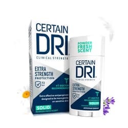 Certain Dri Extra Strength Clinical Antiperspirant Solid Deodorant, Hyperhidrosis Treatment for Men & Women, Powder Fresh, 1.7oz, 1 Pack
