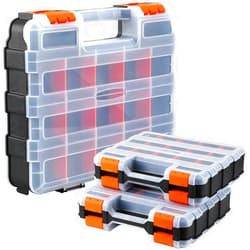 Tuanse 3 Pack Double Sided Tool Box Small Parts Organizer Hardware Storage Container Tackle Case with 34 Removable Compartments for Screws Nuts Nails Bolts, Christmas Gifts for Men (Orange)