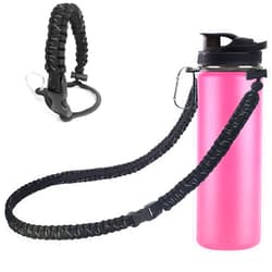 nexbas Paracord Handle with Shoulder Strap - Fits Wide Mouth Water Bottles 12oz to 64oz - Durable Carrier, Water Bottle Handle Strap with Safety Ring, and Carabiner black One Size