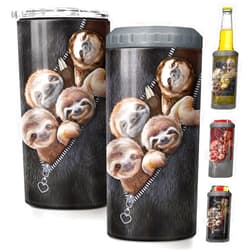 SANDJEST Sloth Tumbler Lovely Sloths 4 in 1 16oz Tumbler Can Cooler Coozie Skinny Stainless Steel Tumbler Gift for Girl Daughter Women Best Friend Sister Animal Lovers Christmas Birthday