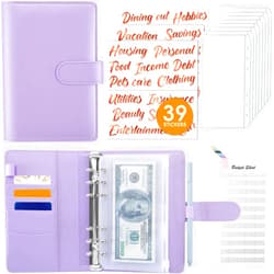 Sooez Money Organizer for Cash, A6 Budget Binder with Zipper Envelopes, Rose Gold Sticky Labels & Extra Thick Expense Sheets,Money Saving Binder Budget Book with Cash Envelopes for Budgeting, Purple
