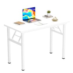 DlandHome Folding Desk Small Desk 31.5 inches Small Computer Desk for Home Office Folding Table Writing Table for Small Spaces No Assembly Required White & White Frame