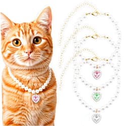 Lusofie Pearl Cat Collar, Adjustable Dog Necklace Collar, Heart Shape Rhinestones Pet Necklace for Pet Wedding Birthday Party Jewelry Accessories Make Your Cats and Dogs More Charming, 3pcs