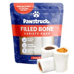 Pawstruck Small 3” Filled Dog Bones Variety Pack - Peanut Butter, Cheese & Bacon, Beef Flavors - Made in USA Long Lasting Stuffed Femur Treat for Aggressive Chewers - Pack of 3 - Packaging May Vary