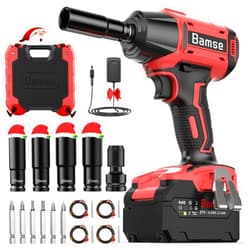Bamse Impact Wrench Cordless, Brushless Power Impact Gun 21V, 1/2'', 4.0Ah Battery, 3200RPM & Max Torque 480 Ft-lbs (650N.m) with 4 Sockets, Electric Impact Driver for Car Tires and Home