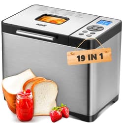 KBS 2LB Bread Maker, 19-in-1 Automatic Bread Machine Stainless Steel with Ceramic Pan,15H Timer&1H Keep Warm, Sourdough, Gluten-Free, 650W Bread Maker Machine with 3 Loaf Sizes 3 Crust Colors, Recipes