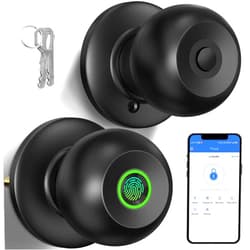 52HZ Fingerprint Door Knob with Lock, Smart Lock for Bedroom Door, Biometric Door Lock with App Control & Key, Thumbprint Keyless Entry Door Lock for Front Door, Home, Apartment, Office, Matte Black