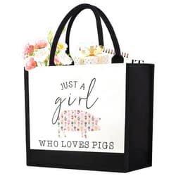GevGuxLuo Canvas Tote Bag for Women, Cute Pig Gifts for Pig Lover, Animal Lover Gift Beach Tote Bag Aesthetic Reusable Grocery Bag for Women, Birthday Gift for Mom Daughter Friends Sisters Bestie Who Loves Pigs