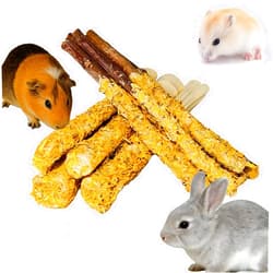 kathson 10Pcs Rabbit Chew Sticks,Natural Guinea Pig Chew Toys Apple Wood with Petals,Bunny Sweet Bamboo Molar Teeth Sticks,Small Animals Teeth Care Treats Stick for Hamster,Chinchilla,Gerbils