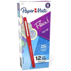 Paper Mate Flair Felt Tip Pens, Medium Point (0.7mm), Red, 12 Count