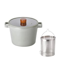 NEOFLAM FIKA Reserve 4.9 QT Deep Stockpot with Pasta Strainer Insert and Lid, Nonstick Ceramic Coating Kitchen Casserole, Made in Korea (8.7