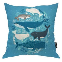 Moslion Fish Pillows Nature Nautical Ocean Sea Seaweed Coral Whale Shark Dolphin Throw Pillow Cover Decorative Pillow Case Square Cushion Accent Cotton Linen Home 18x18 Inch Blue
