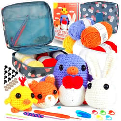 Coopay Crochet Kit for Beginners Kids Adults - Cute Penguin, Chicken, Rabbit & Fox, Complete Crochet Set with 4 Different Crochet Patterns, DIY Amigurumi Kit Crochet Animal Kit with Case & Instruction