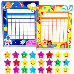 Gethelud 66 Pack Teacher Incentive Reward Chart with 2024 Star Stickers，2 Themes of Space Exploration and Candy Party