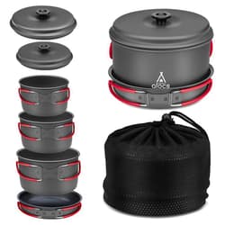 Alocs Camping Cookware, Aluminum Camp Kitchen Camping Cooking Set, Non-Stick Camping Pots and Pans Set with Kettle, Camping Essentials for Camping, Backpacking, Outdoor Cooking and Picnic