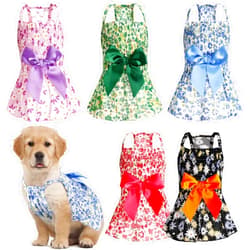 Sanwuta 5 Pieces Dog Bowknot Floral Dress Pet Princess Dresses Small Dog Dress Cute Colored Flower Small Girl Dog Clothes Small Dog Outfits Puppy Summer Sundress for Small Pets Dogs Puppy (Large)