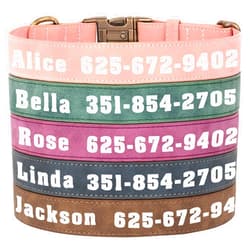 KINYABLUE Custom Leather Dog Collar for Large Dogs, Soft Green Dog Collar Personalized with Large Name and Phone Number, Adjustable Heavy Duty Dog Collars with Quick Release Metal Buckle, L (15-23