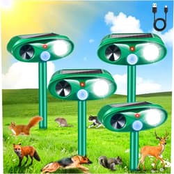 Lycxbfjia 4 Pack 2025 Solar Ultrasonic Repellent Outdoor Cat Squirrel Skunk Dog Repellent for Yard Deer Repeller Devices with Motion Detection Animal Deterrent Light for Raccoon Rabbit Rodent