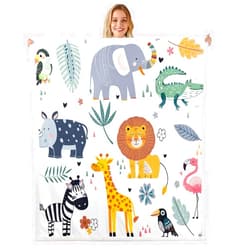 Feelyou Kids Zoo Animal Sherpa Blanket Cute Wild Animals Fleece Throw Blanket Cartoon Safari Wild Print Plush Blanket for Boys Girls Children Teens Bedroom Decor Exotic Natural Fuzzy Blanket Baby 30x40 Inch