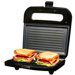 OVENTE Electric Panini Press Grill with Nonstick Plates, LED Indicator Lights, Thermostat Control, Cool Touch Handle, Compact Sandwich Maker Perfect for Cooking Breakfast, Snacks & More, Black GP0401B