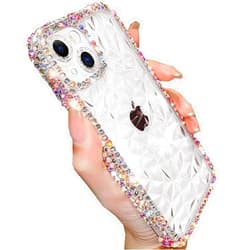 Changjia Clear Glitter Case for iPhone 15 Plus, Cute Luxury Bling Sparkly Shiny Diamond Rhinestones Soft TPU Silicone Bumper Shockproof Protective Case for Women Girls for iPhone 15 Plus 6.7