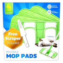 Befanty Reusable Microfiber Mop Pads, Compatible with Swiffer Sweeper, Machine Washable Cloths, Scraper Included, Refills for Floor Cleaning, Wood Floors, Hook and Loop, Wet Dry - 4 Pack, 10