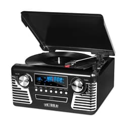 Victrola 50's Retro Bluetooth Record Player & Multimedia Center with Built-in Speakers - 3-Speed Turntable, CD Player, AM/FM Radio | Wireless Music Streaming | Black