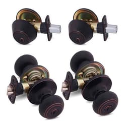 Honeywell Safes & Door Locks - 2 Pack Entry Door Knob with Deadbolt Lock Set for Front Door - Interior/Exterior Door Lock Fit's Standard Size Doors - Anti Bump Resistant - Oil Rubbed Bronze - 8101406