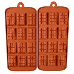 POPBLOSSOM 2 Pack 12-Cavity Silicone Mini Rectangle Thin Waffle Chocolate DIY Mold Break-Apart Chocolate Chip