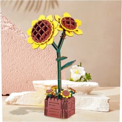 Stay Fun 3D Wooden Puzzle Flower, Artificial Wildflower Building Set for Adult, Model Botanical Collection Gift for Valentine's Day/Mother's Day/Birthday/Christmas, DIY Flower Toy Set (Sunflower)
