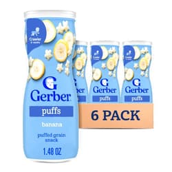 Gerber Stage 3 Baby Snacks, Banana Puffs, Puffed Grain Snack, Baby Led Feeding, Iron & Choline, Puffs Snacks for Babies, 6-Pack