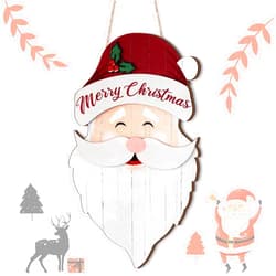 Jetec Christmas Hanging Santa Claus Sign Santa Wooden Indoor/Outdoor Decor Hanging Santa Claus Wall Ornament for Christmas Holidays Wooden Wall Door Home Decoration (Merry Christmas)