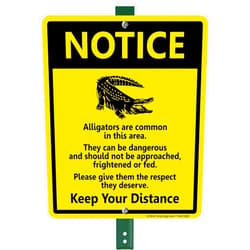 SmartSign 12 x 10 inch “Notice - Alligators Are Common In This Area - Keep Your Distance” Yard Sign with 3 Foot Stake, 40 mil Laminated Rustproof Aluminum, Black and Yellow, Made in USA