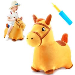 iPlay, iLearn Bouncy Pals Yellow Hopping Horse, Outdoor Ride on Bouncy Animal Play Toys, Inflatable Bouncer Plush Bounce Hopper, Birthday Gift for 18 Months 2 3 4 5 Year Old Kids Toddlers Boys Girls