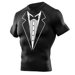 DEHAHA Unisex Funny Tuxedo Compression Short Sleeve Shirt BJJ Rash Guard for Team Training Party