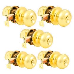 Probrico Privacy Door Knobs Lock Interior Bedroom Bathroom Door Handle Polished Brass Round Ball Keyless Lockset 5 Pack