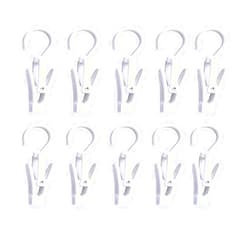 Wenplus 10 PCS Super Strong Plastic Swivel Hanging Hooks Home Swivel Laundry Clips Curtain Clips Clothes Pins Beach Towel Clips, 4.3inch, White